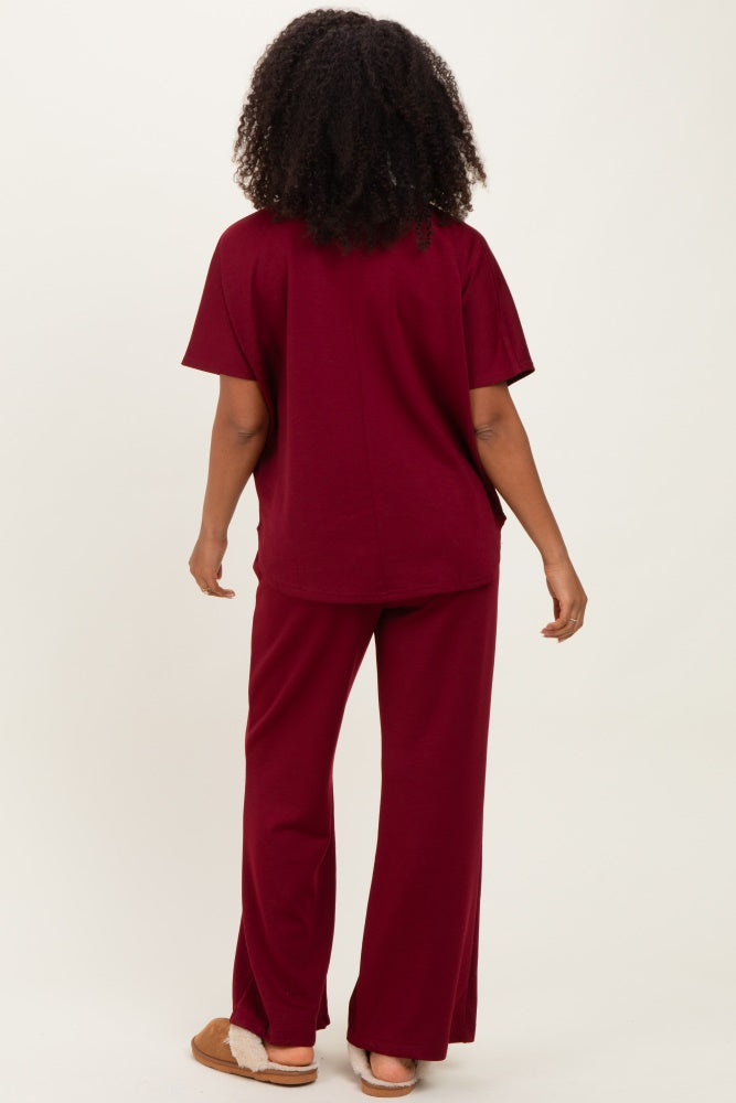 Burgundy Curved Hem Tee Pants Maternity Set