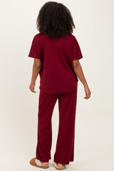 Burgundy Curved Hem Tee Pants Maternity Set
