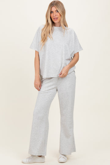 Heather Grey Curved Hem Tee Pants Maternity Set