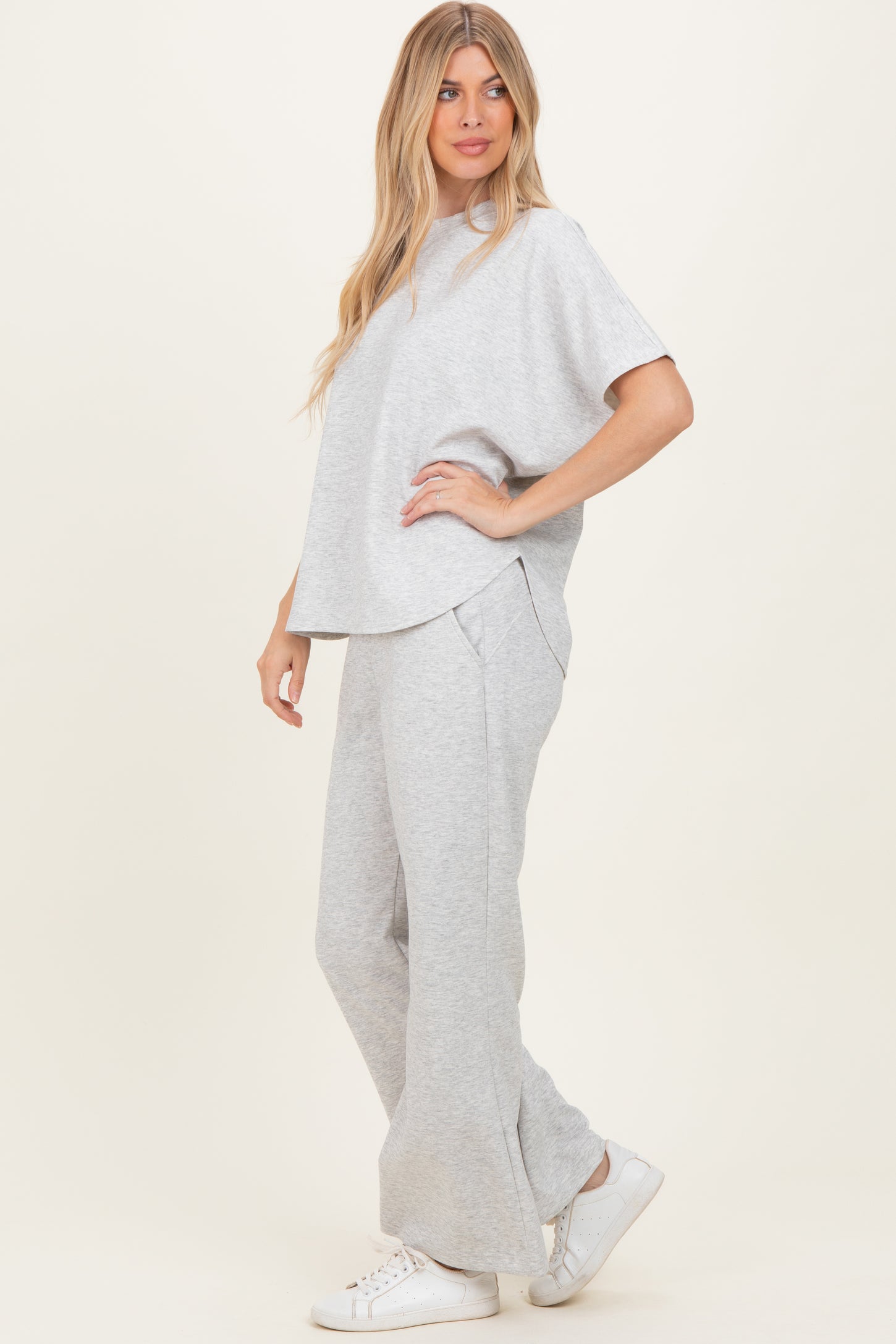 Heather Grey Curved Hem Tee Pants Maternity Set