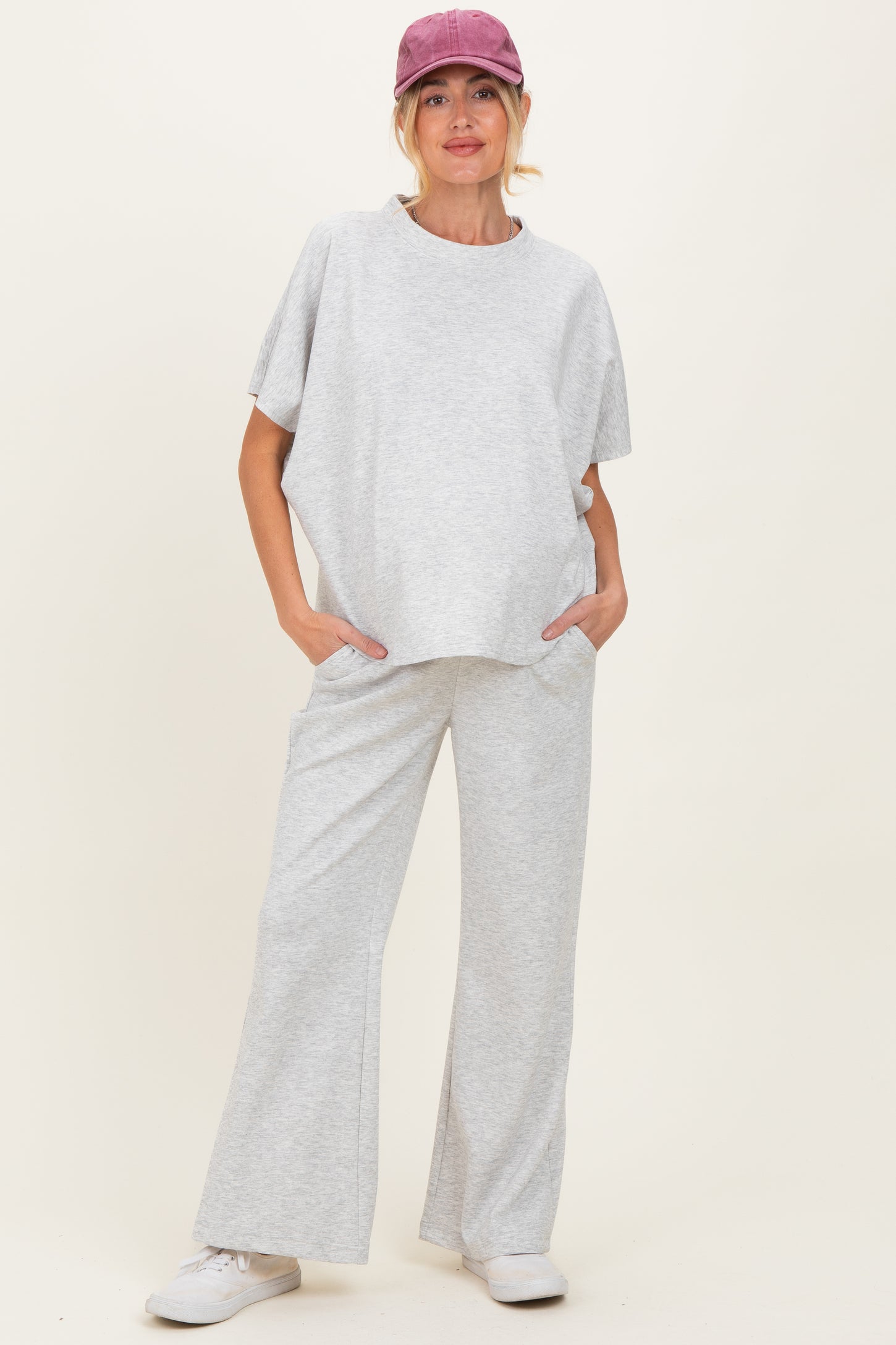 Heather Grey Curved Hem Tee Pants Maternity Lounge Set