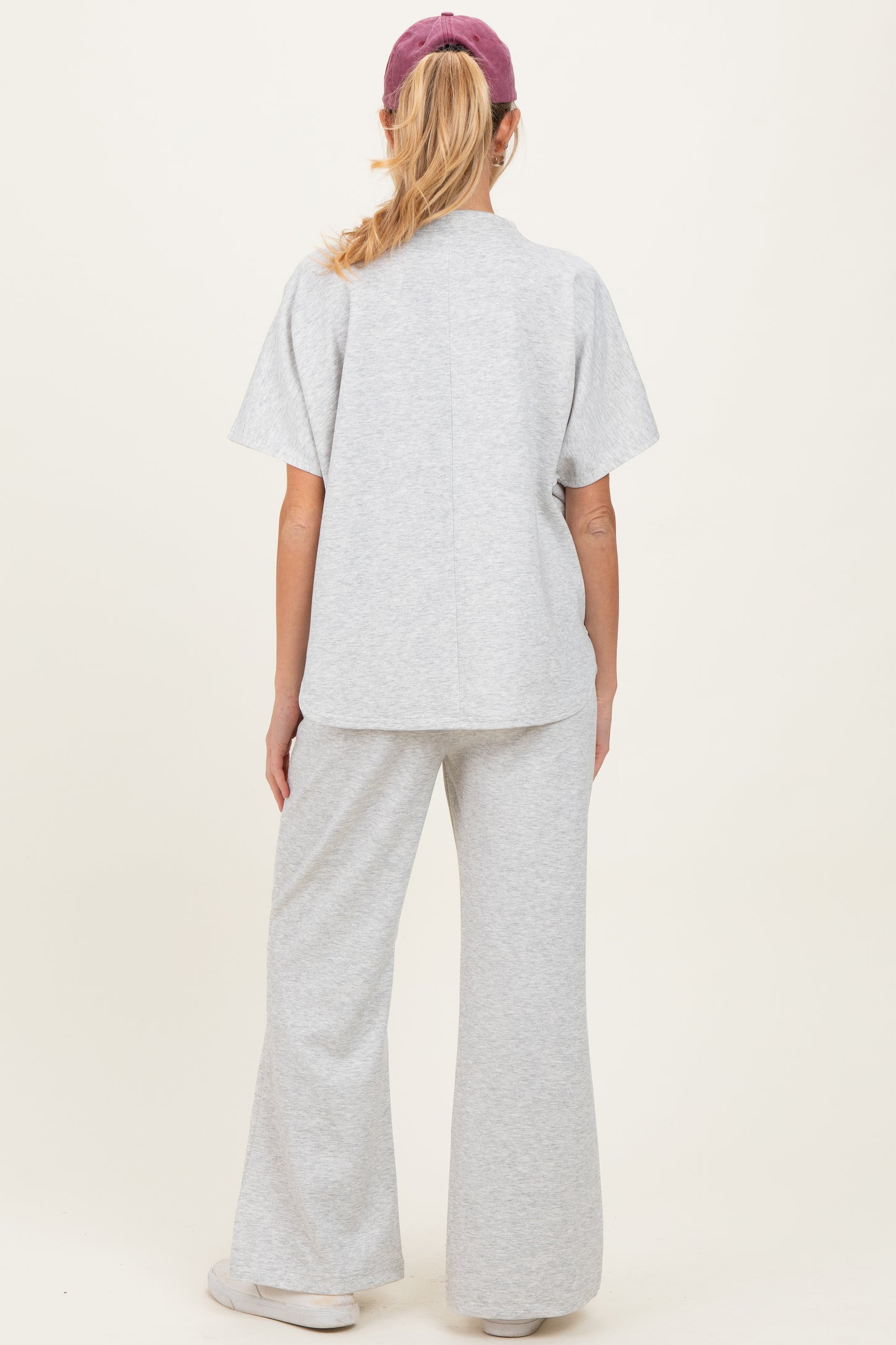 Heather Grey Curved Hem Tee Pants Maternity Lounge Set