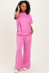 Pink Curved Hem Tee Pants Maternity Set