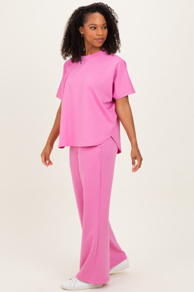 Pink Curved Hem Tee Pants Maternity Set