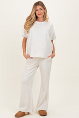 Cream Curved Hem Tee Pants Maternity Lounge Set