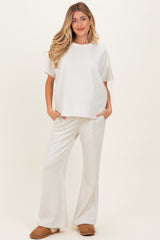 Cream Curved Hem Tee Pants Maternity Lounge Set