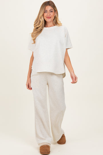 Cream Curved Hem Tee Pants Maternity Lounge Set