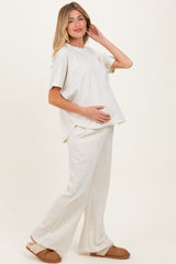 Cream Curved Hem Tee Pants Maternity Lounge Set