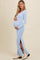 Light Blue Ribbed Long Sleeve Side Slit Maternity Maxi Dress
