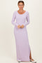 Lavender Ribbed Long Sleeve Side Slit Maxi Dress