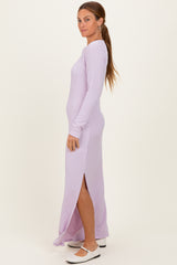 Lavender Ribbed Long Sleeve Side Slit Maxi Dress