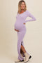 Lavender Ribbed Long Sleeve Side Slit Maternity Maxi Dress
