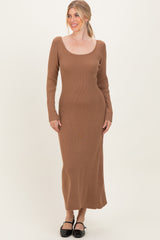 Mocha Rib Knit Back Cutout Midi Dress