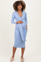 Blue Ribbed Long Sleeve Maternity Wrap Dress