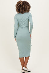 Sage Ribbed Long Sleeve Maternity Wrap Dress