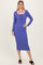 Blue Ribbed Long Sleeve Squareneck Fitted Midi Dress