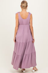 Violet Shoulder Tie Ribbed Tiered Maternity Maxi Dress