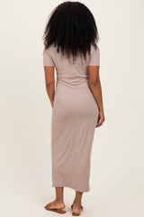 Mocha Ribbed Mock Neck Short Sleeve Midi Dress