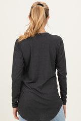 Charcoal Long Sleeve Round Hem Textured Maternity Top