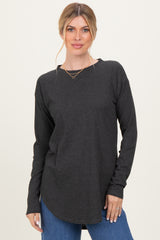 Charcoal Long Sleeve Round Hem Textured Top