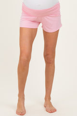 Light Pink Ruched Side Maternity Lounge Shorts