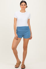 Blue Ruched Side Maternity Lounge Shorts