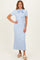 Sky Blue Ribbed Knit Tie Neck Midi Dress