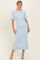 Sky Ribbed Knit Bow Back Ruffle Accent Dress
