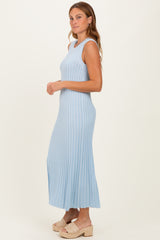 Sky Blue Ribbed Knit Sleeveless Maxi Dress