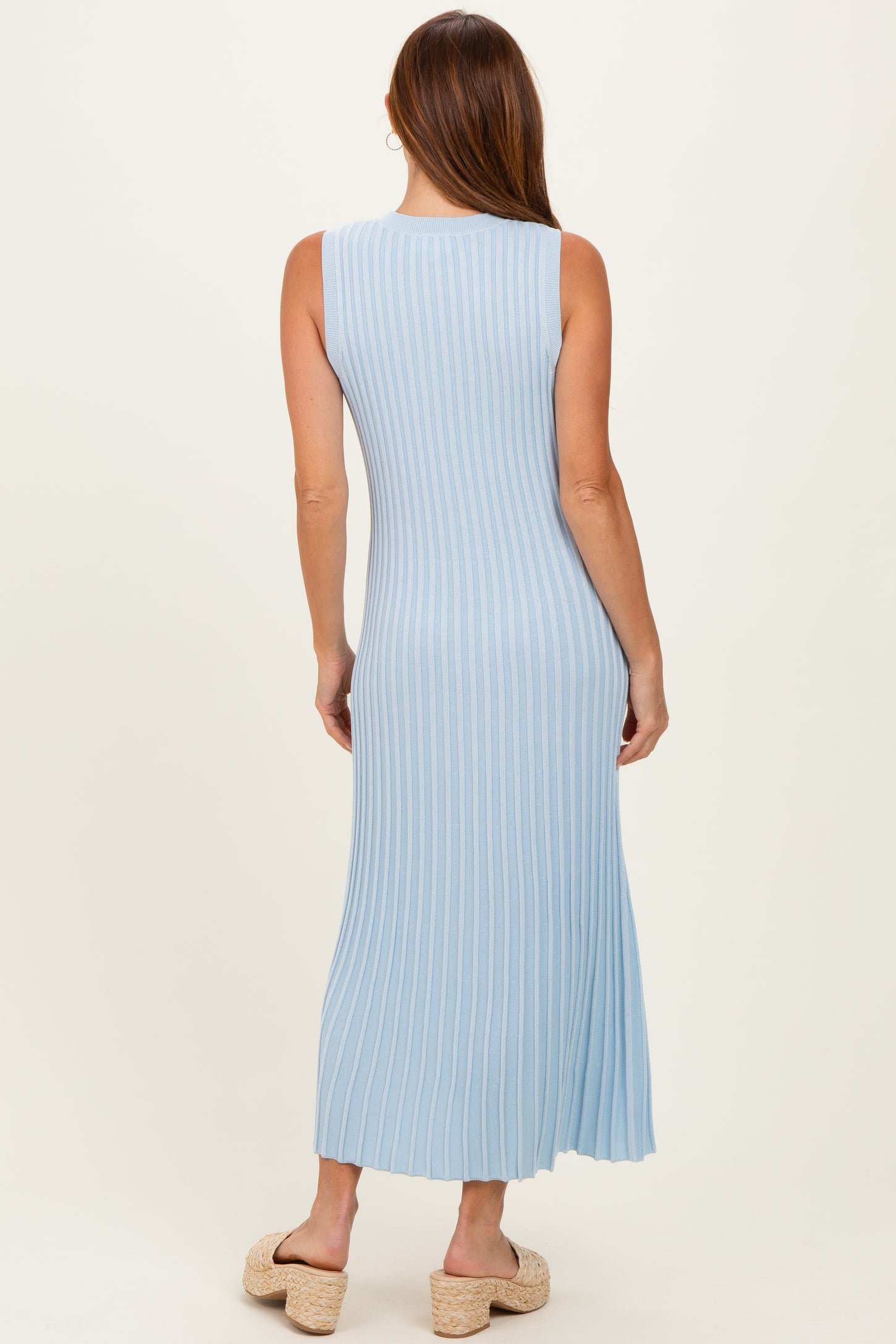 Sky Blue Ribbed Knit Sleeveless Maxi Dress