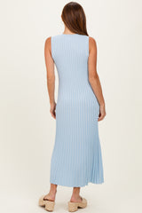 Sky Blue Ribbed Knit Sleeveless Maxi Dress