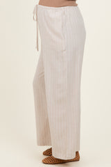 Oatmeal Pinstripe Drawstring Maternity Linen Pants