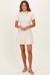 Ivory Wide Rib Knit Short Sleeve Mini Dress