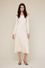 Ivory Off Shoulder Maternity Midi Sweater Dress