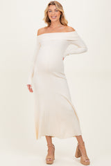 Ivory Off Shoulder Maternity Midi Sweater Dress