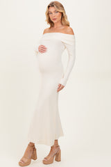 Ivory Off Shoulder Maternity Midi Sweater Dress