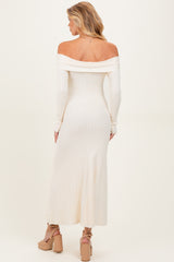 Ivory Off Shoulder Maternity Midi Sweater Dress