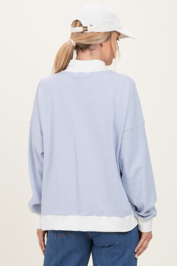 Light Blue Striped Mock Neck Sweatshirt