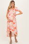 Peach Floral Print Short Sleeve Hi-Low Maternity Wrap Dress
