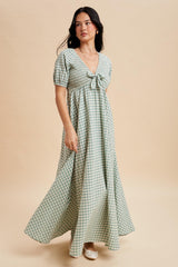 Mint Smocked Gingham Maxi Dress