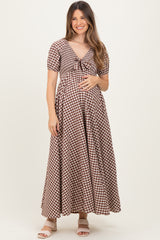 Mocha Smocked Gingham Maternity Maxi Dress