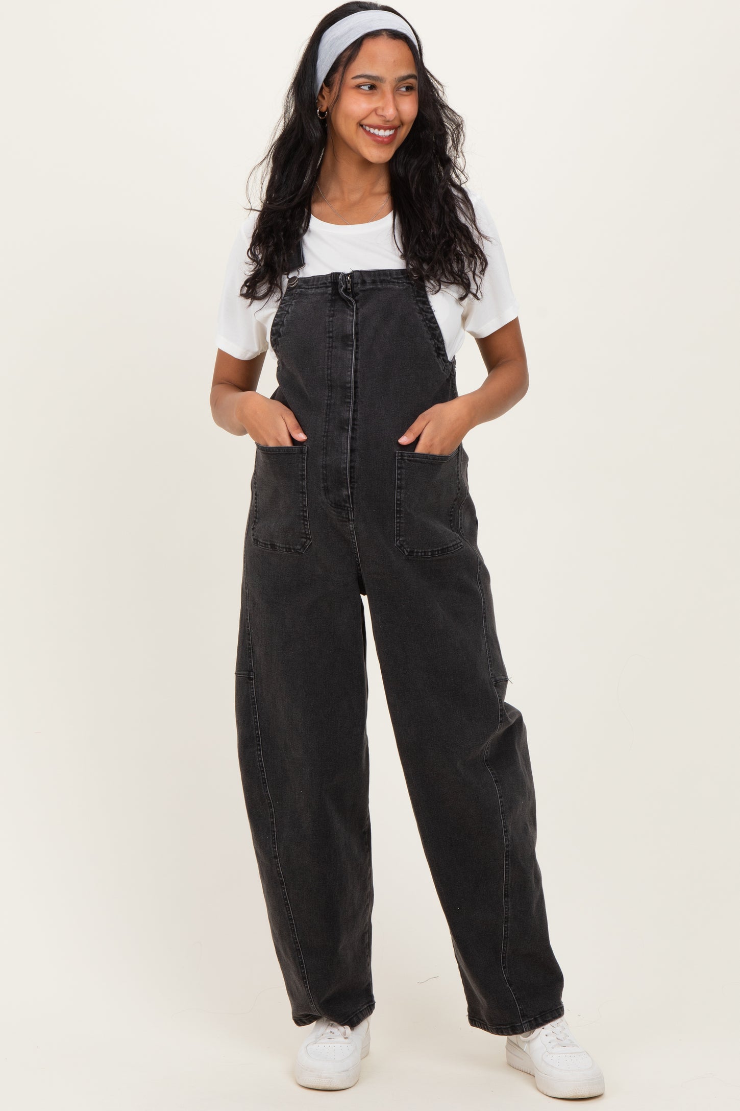 Black Washed Denim Maternity Overalls