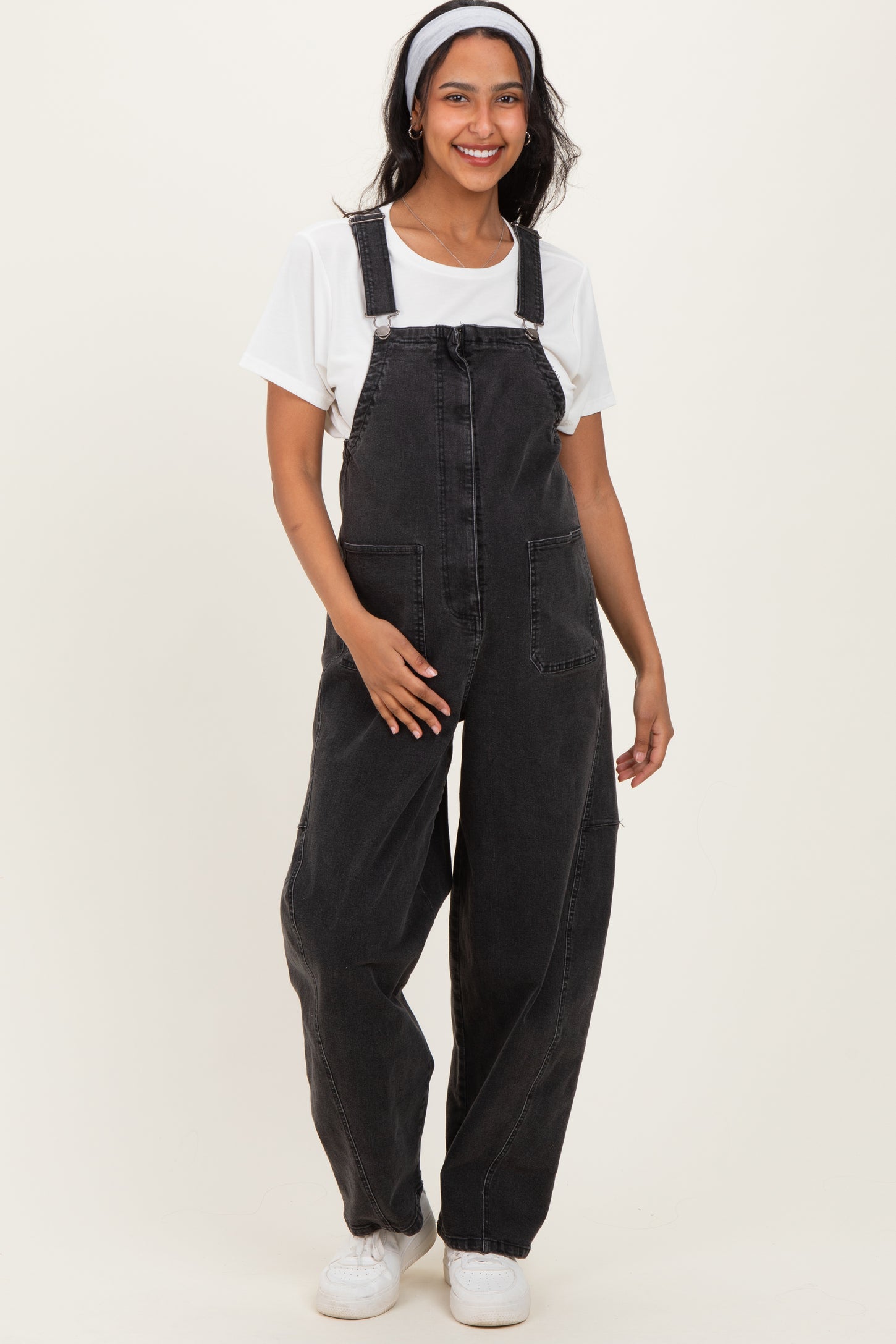 Black Washed Denim Maternity Overalls