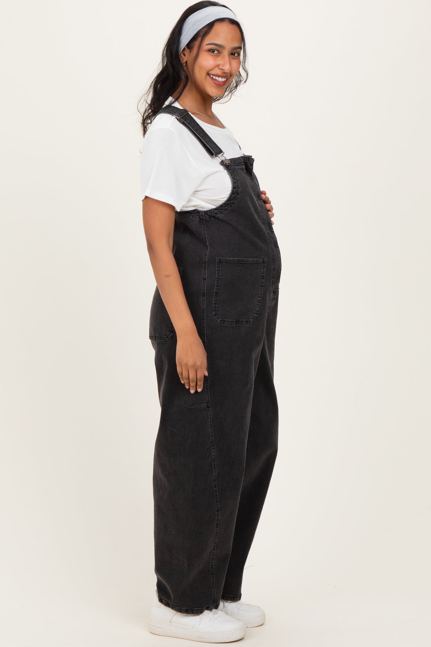 Black Washed Denim Maternity Overalls