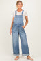 Blue Wide Leg Maternity Denim Cuffed Overalls