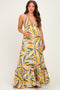 Multicolor Print Halter Cutout Tie Back Maternity Maxi Dress