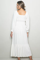 White Off Shoulder Button Accent Maxi Dress