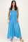Blue Cinched Smocked Bust Sleeveless Maxi Dress