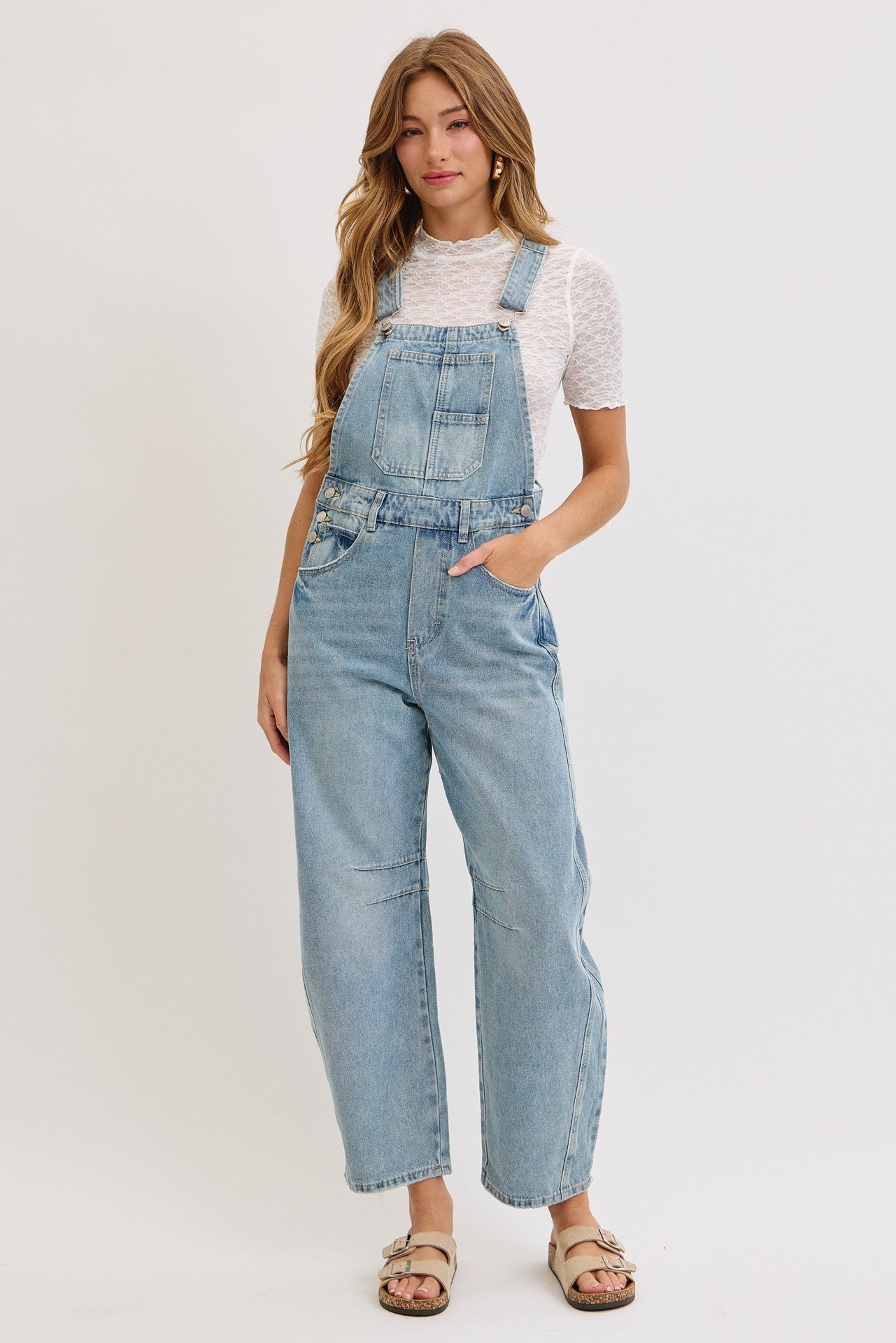 Light Blue Barrel Leg Denim Overalls
