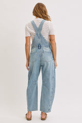 Light Blue Barrel Leg Denim Overalls